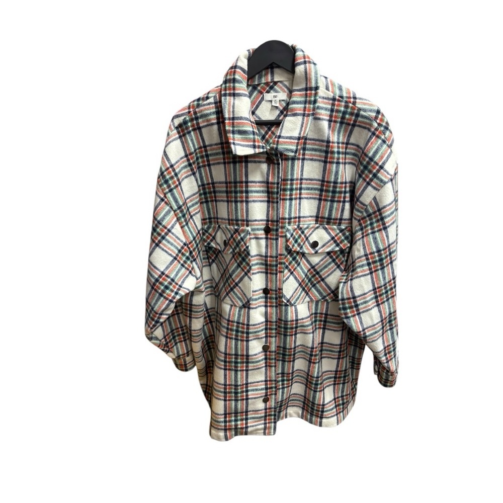 BP Nordstrom Ivory Blue Plaid Wool Blend Shacket Shirt Top Jacket I Size:2X - Picture 2 of 7